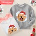 【12M-9Y】Kids Christmas Golden Retriever Dog Print Cotton Stain Resistant Long Sleeve Sweatshirt