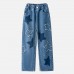 【3Y-12Y】Girls Fashion Star Embroidered Blue Jeans