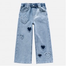 【4Y-12Y】Girls Fashion Heart Shape Embroidered Blue Jeans